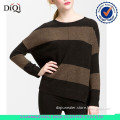 Black Brown Stripe Print Drop Shoulder Wool Pullover Sweater